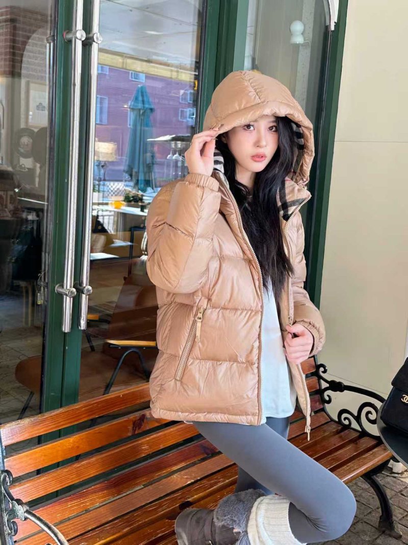 Beige Puffer Down Jacket with Hood