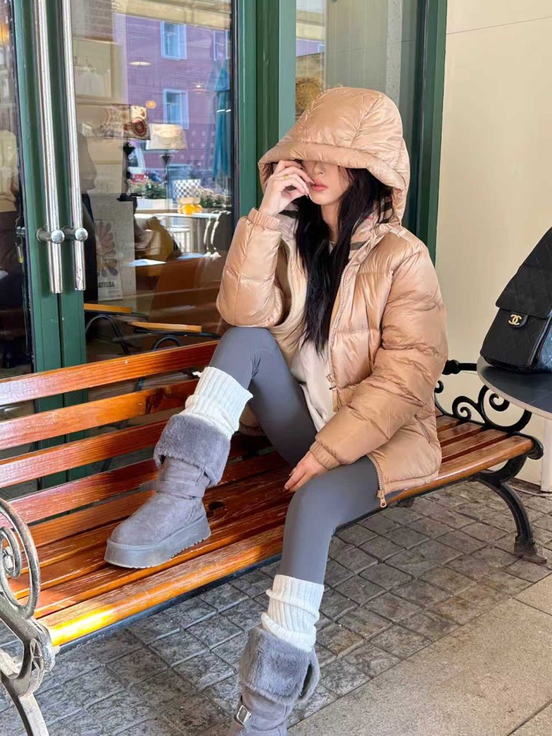 Beige Puffer Down Jacket with Hood view
