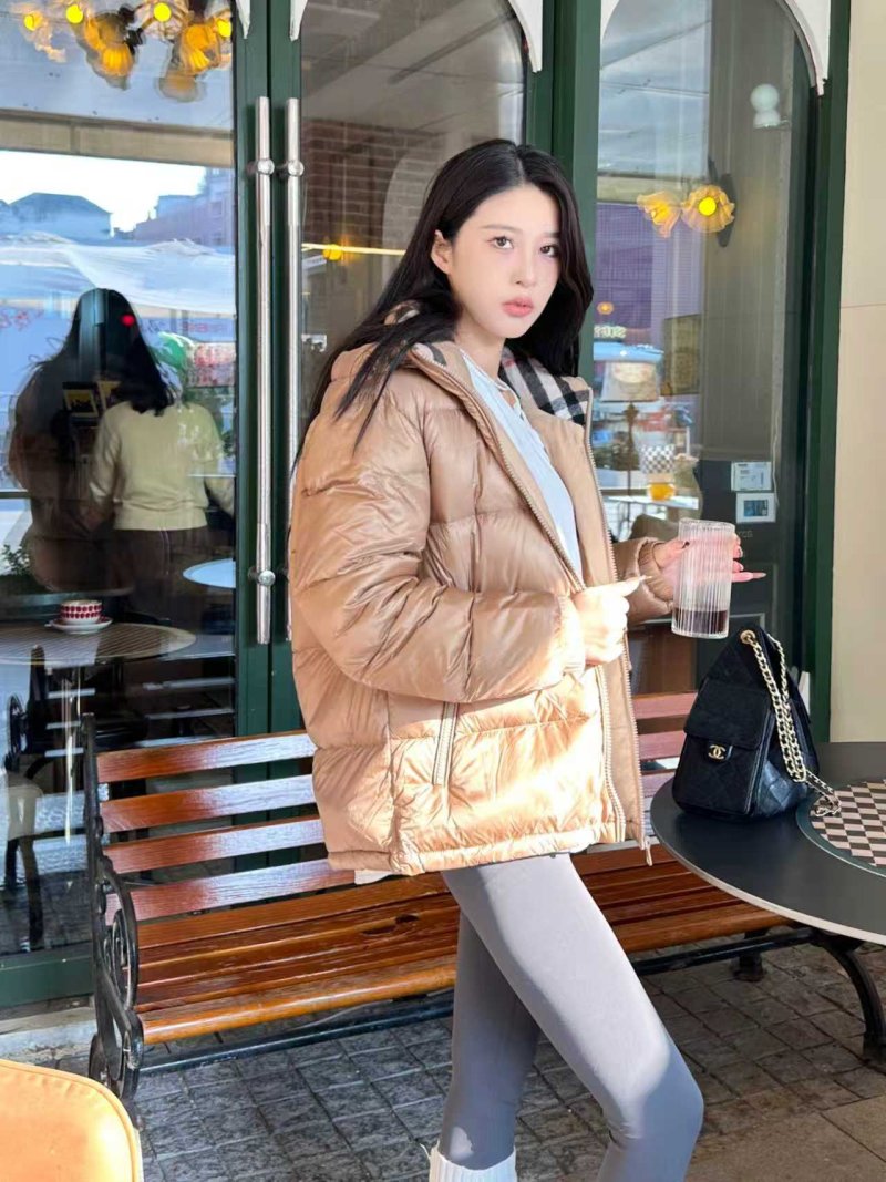 Beige Puffer Down Jacket with Hood view