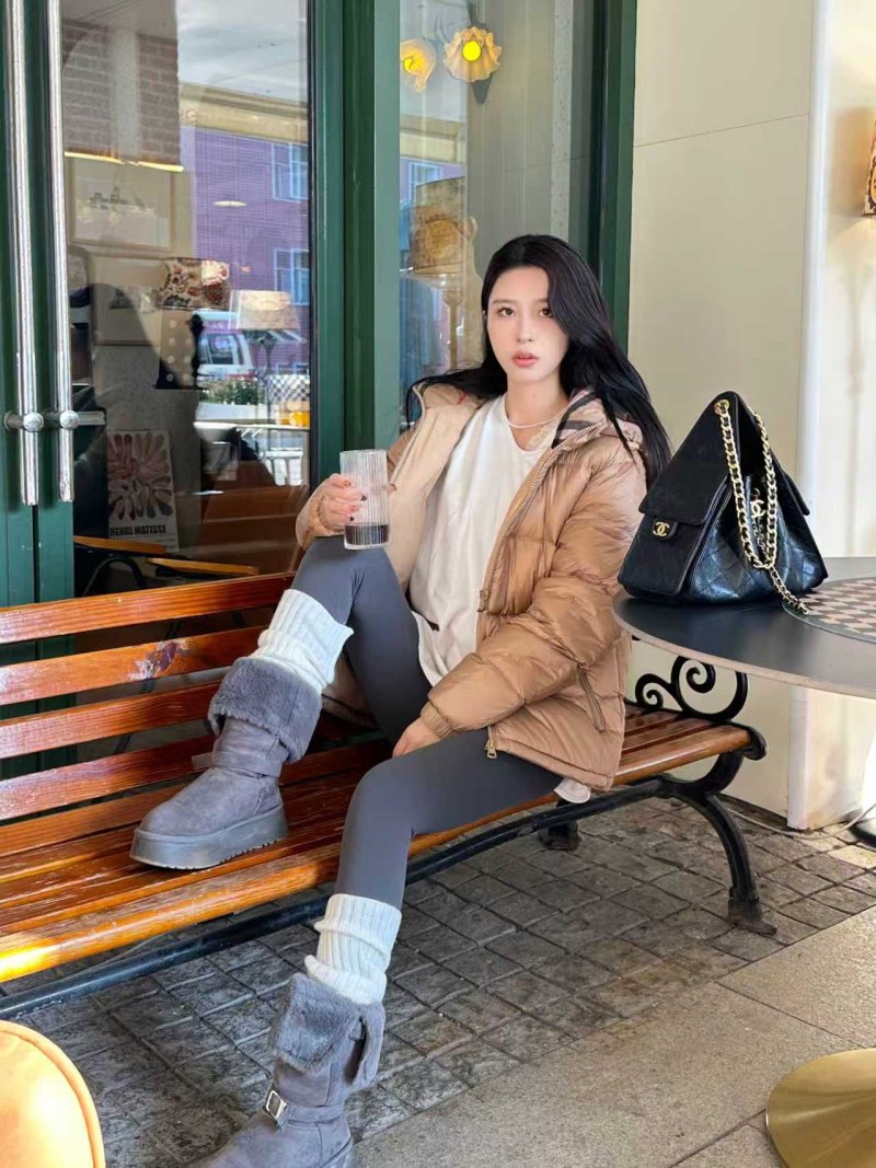 Beige Puffer Down Jacket with Hood view
