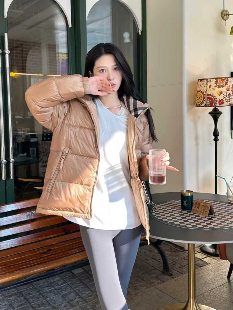 Beige Puffer Down Jacket with Hood view