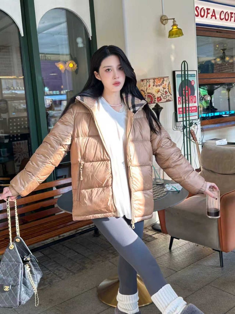 Beige Puffer Down Jacket with Hood view