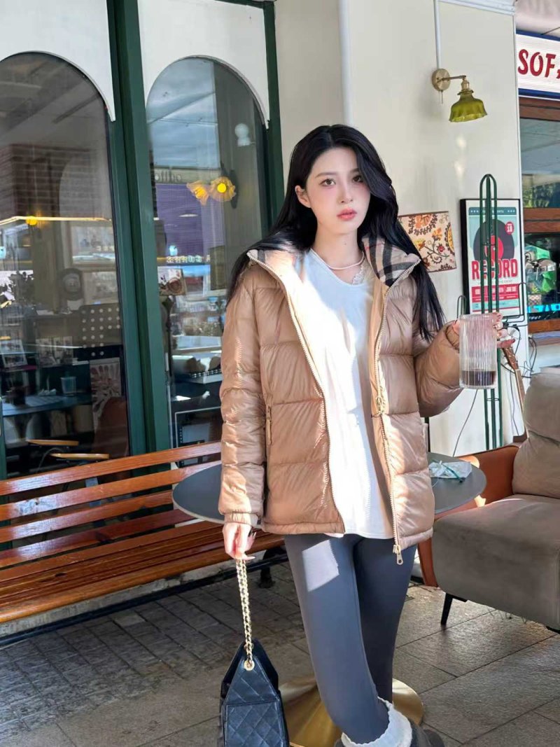 Beige Puffer Down Jacket with Hood view