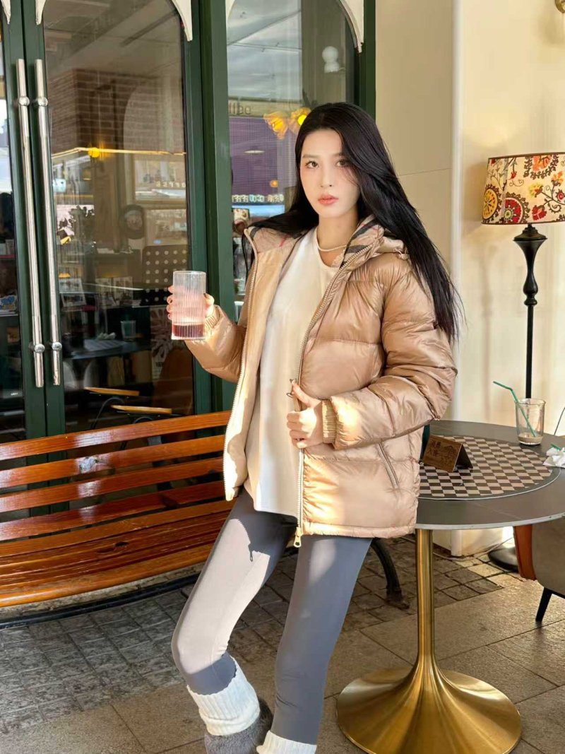 Beige Puffer Down Jacket with Hood view