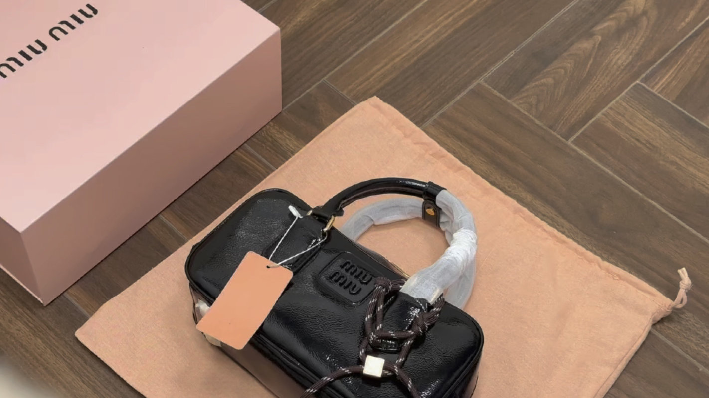 Miu Miu Black Patent Leather Top Handle Bag