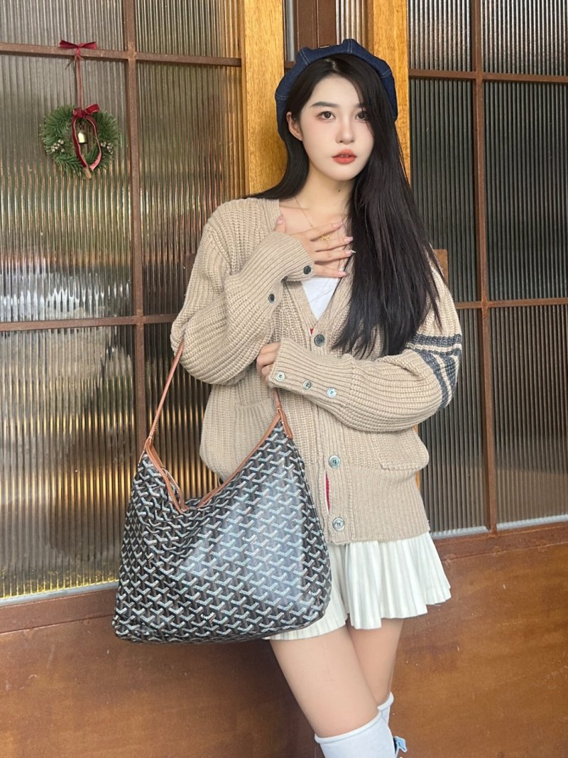 Beige Ribbed Knit Cardigan with Stripe Detail view