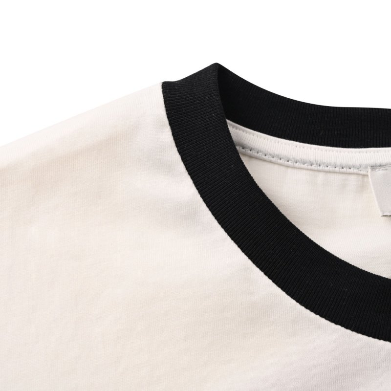 Miu Miu Contrast Collar Logo Embroidered T-Shirt White Black view