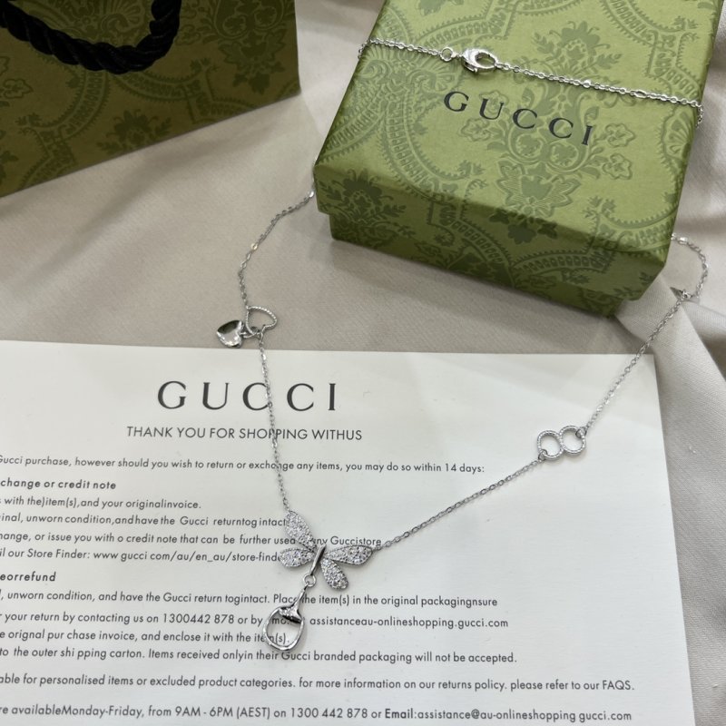 Gucci Butterfly Silver Necklace with Crystal Pendant view