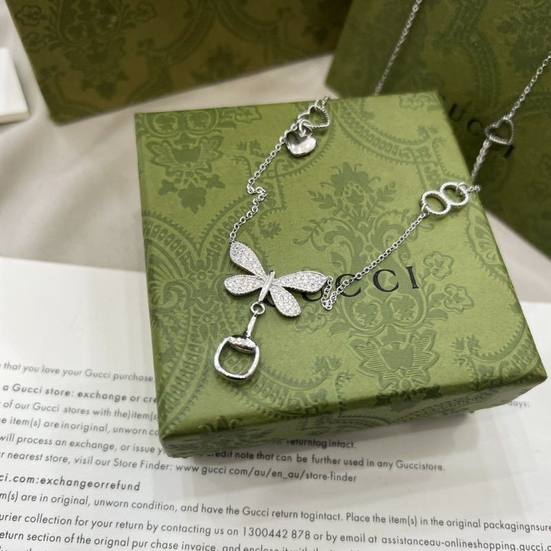 Gucci Butterfly Silver Necklace with Crystal Pendant view