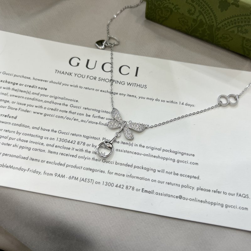 Gucci Butterfly Silver Necklace with Crystal Pendant view