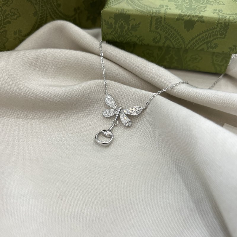 Gucci Butterfly Silver Necklace with Crystal Pendant view