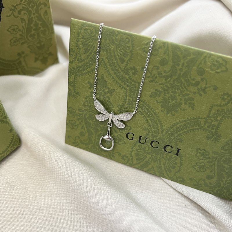Gucci Butterfly Silver Necklace with Crystal Pendant view