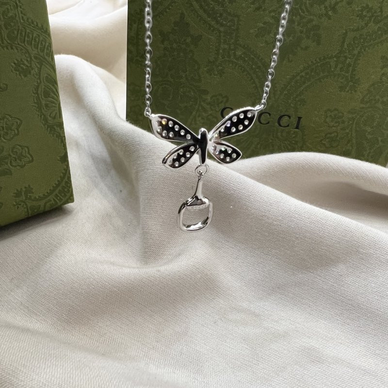 Gucci Butterfly Silver Necklace with Crystal Pendant view