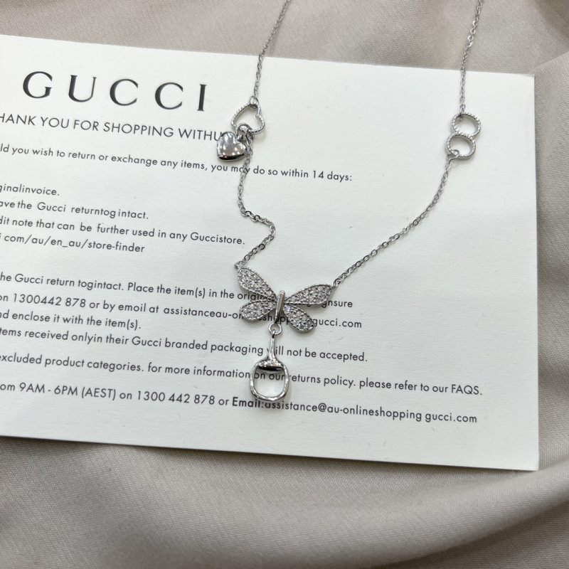 Gucci Butterfly Silver Necklace with Crystal Pendant view