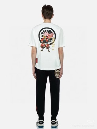 White Graphic T-Shirt with Floral Circle Motif view 1