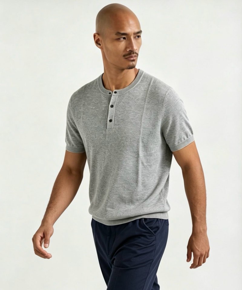 Grey Henley Short-Sleeve T-Shirt view
