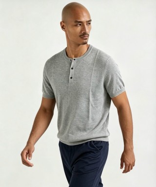 Grey Henley Short-Sleeve T-Shirt view 2