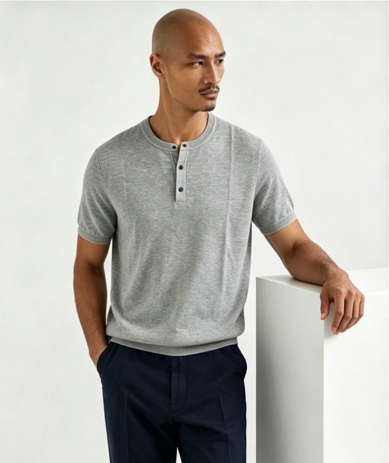 Grey Henley Short-Sleeve T-Shirt view