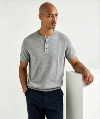 Grey Henley Short-Sleeve T-Shirt view 3