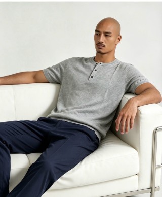 Grey Henley Short-Sleeve T-Shirt view 6