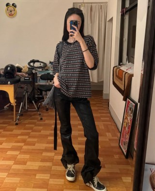 Star Pattern Striped Short Sleeve T-Shirt Black/Gray view 2