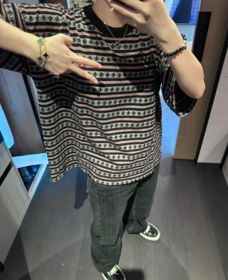 Star Pattern Striped Short Sleeve T-Shirt Black/Gray view 4