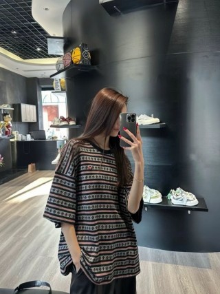 Star Pattern Striped Short Sleeve T-Shirt Black/Gray view 7