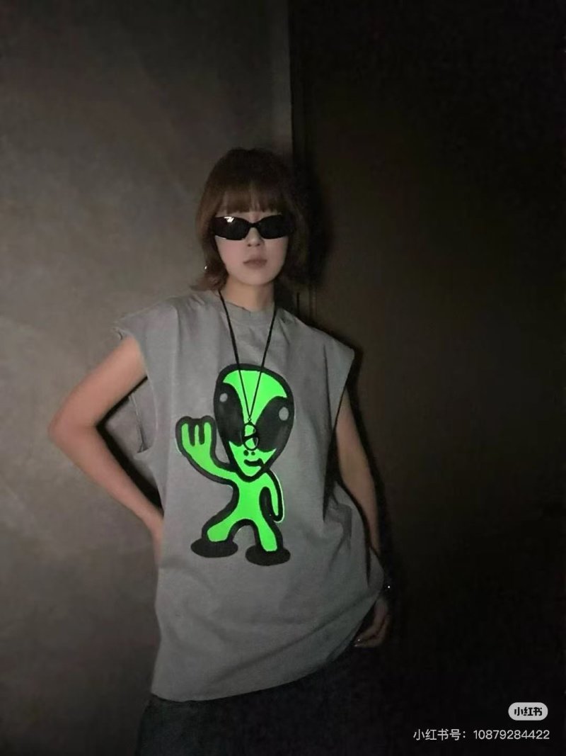 Grey T-Shirt with Green Graphic Print