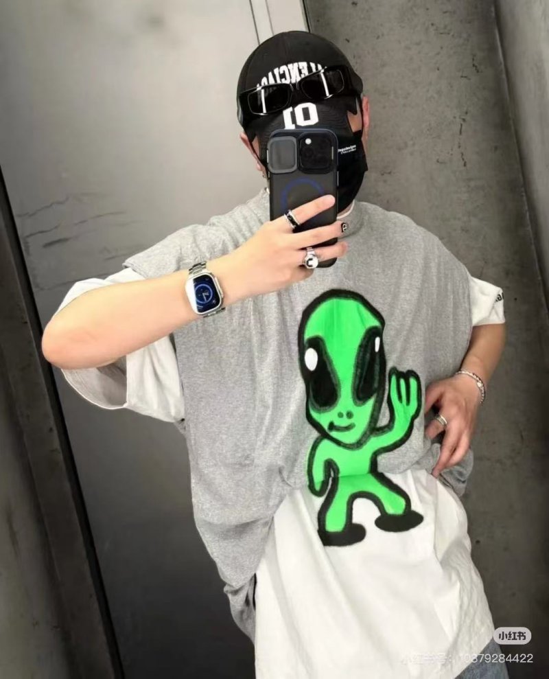 Grey T-Shirt with Green Graphic Print view