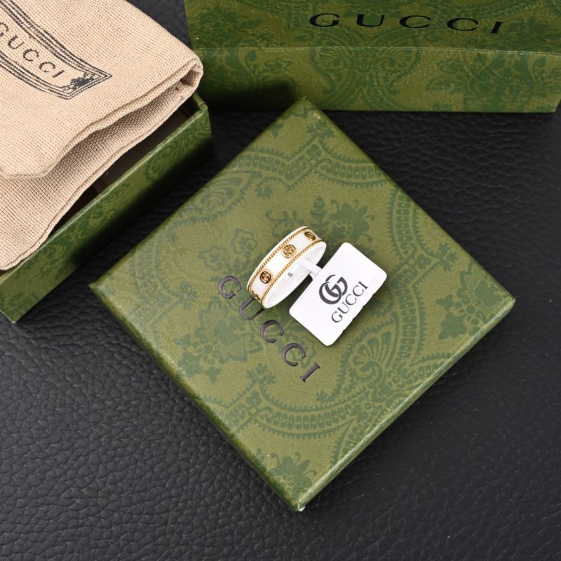 Gucci Double G Ceramic Ring - White & Gold