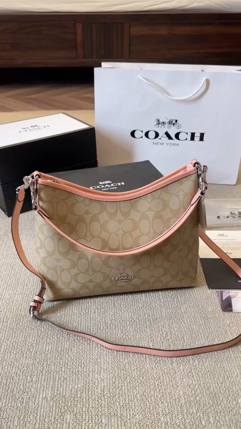 Coach Signature Canvas Hobo Bag Tan Pink