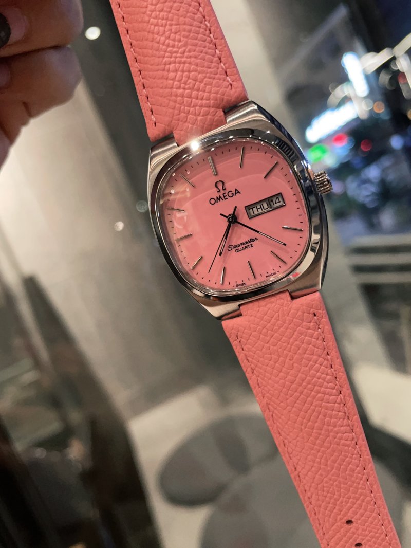 Omega Seamaster Pink Dial Leather Strap Watch view