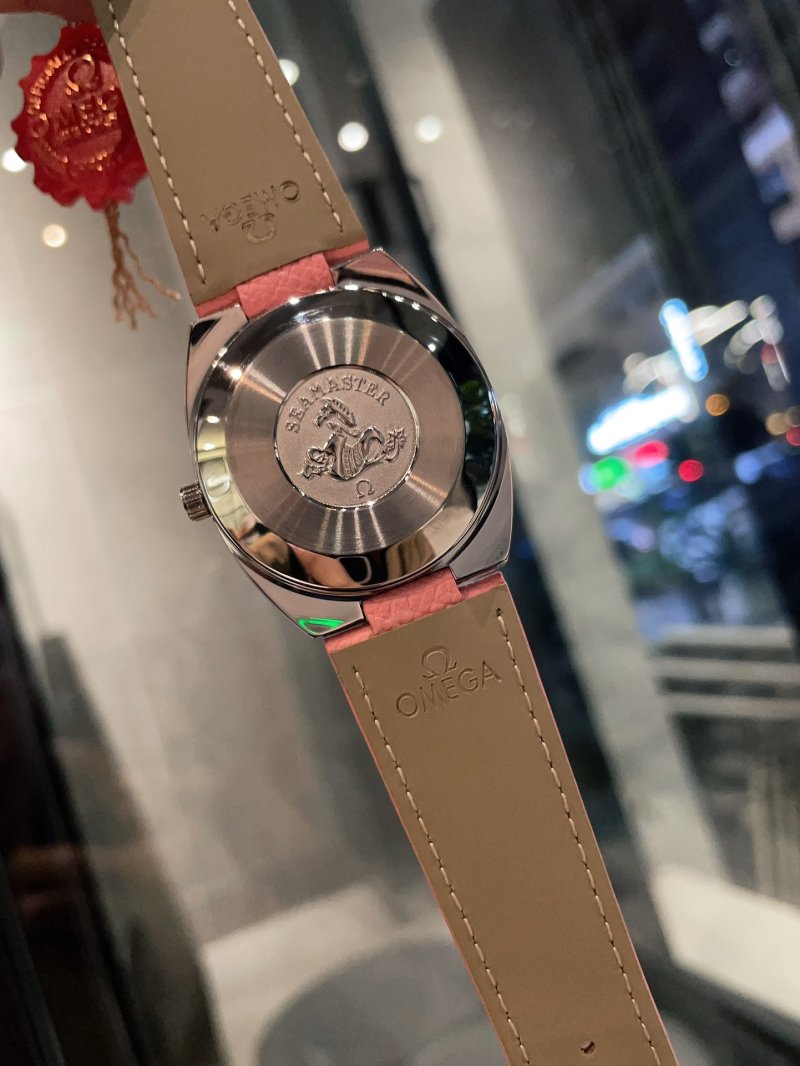 Omega Seamaster Pink Dial Leather Strap Watch view