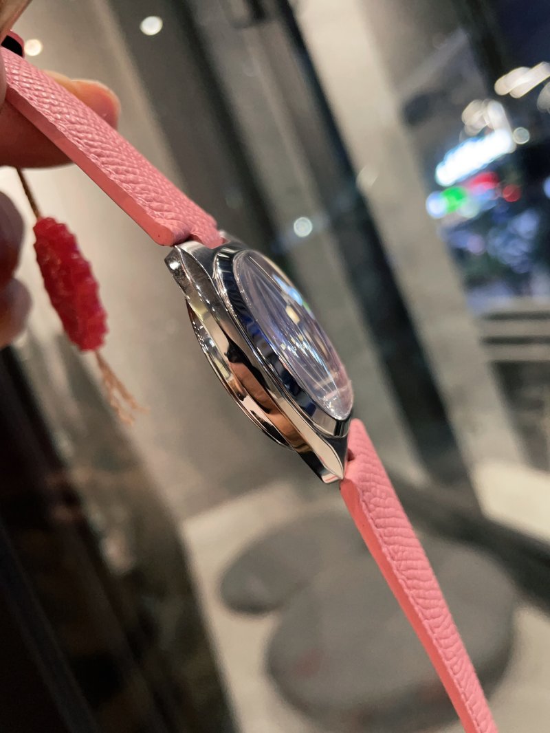 Omega Seamaster Pink Dial Leather Strap Watch view