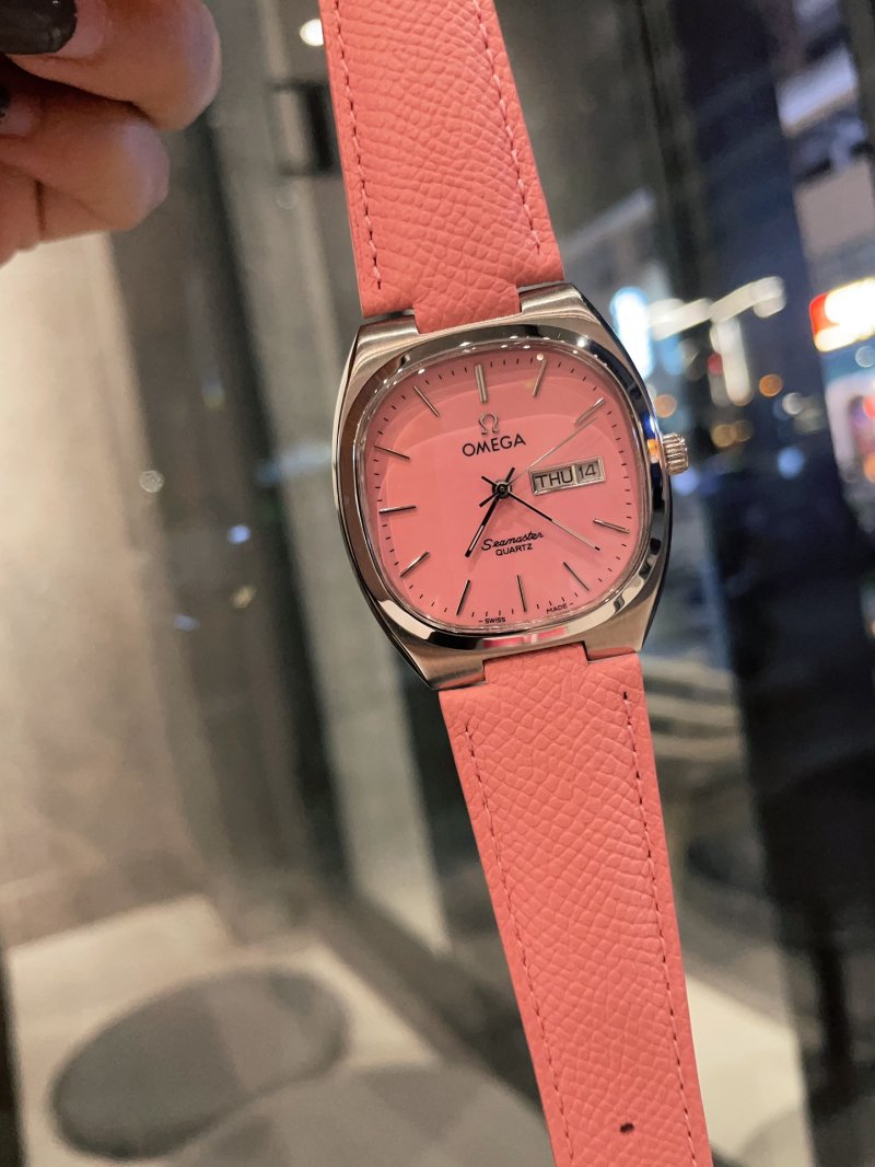 Omega Seamaster Pink Dial Leather Strap Watch view