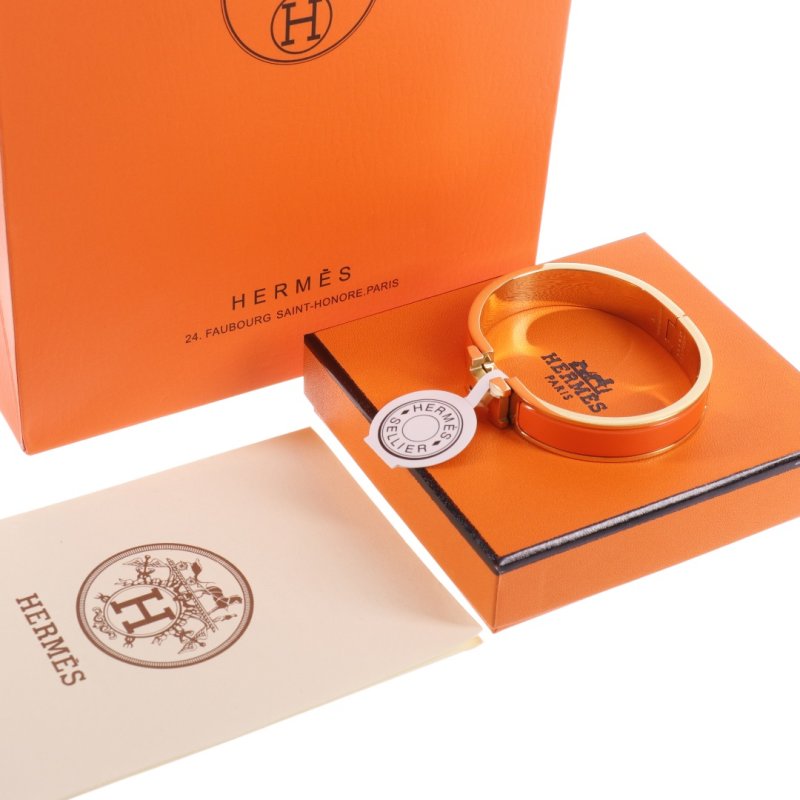 Hermes Orange Enamel Bangle Bracelet