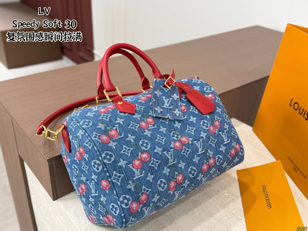 Louis Vuitton Speedy Soft 30 Denim Cherry Blue Red