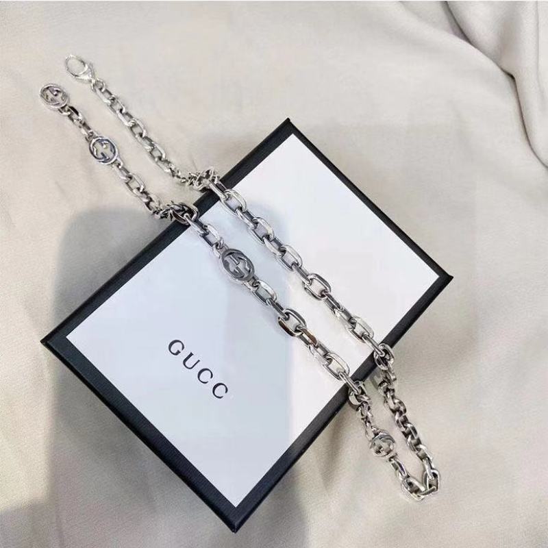 Gucci Double G Interlocking Silver Chain Necklace