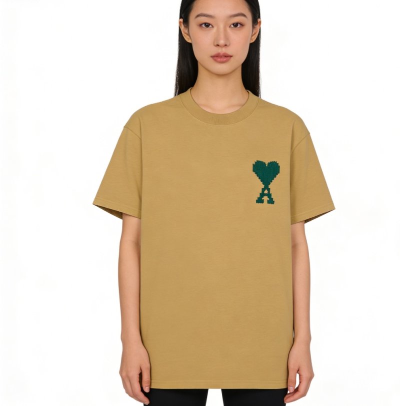 Mustard Yellow Oversized T-Shirt with Teal Heart Print