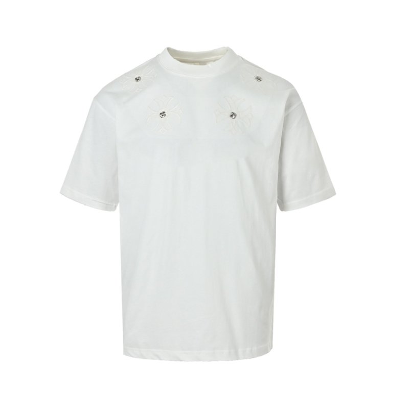 White Oversized T-Shirt with Purple Floral Embroidery view