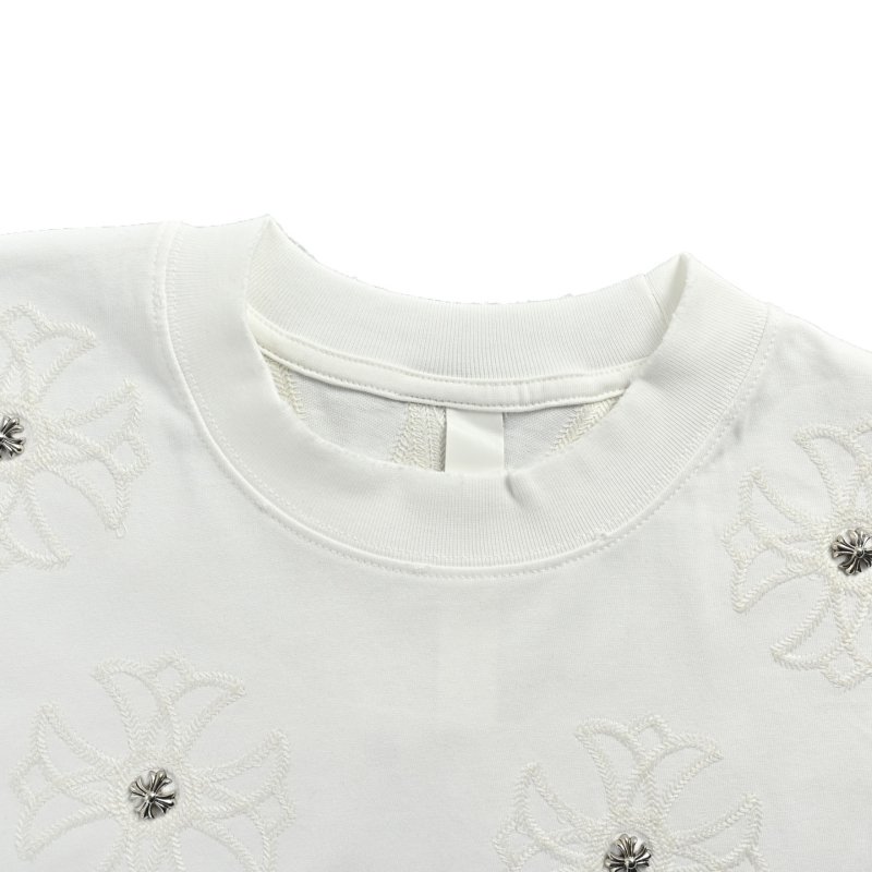 White Oversized T-Shirt with Purple Floral Embroidery view