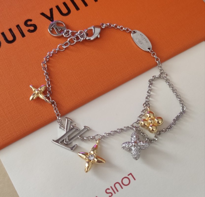 Louis Vuitton Gram Monogram Floral Zirconia Charm Bracelet Silver