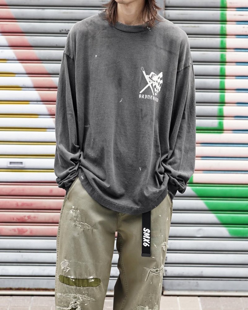 Charcoal Grey Graphic Long Sleeve Tee with Abstract Logo Print