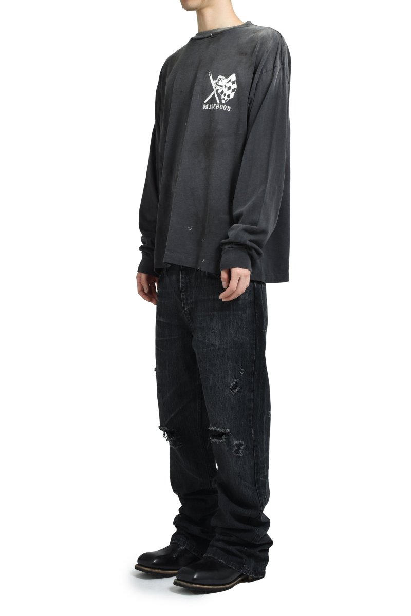 Charcoal Grey Graphic Long Sleeve Tee with Abstract Logo Print view