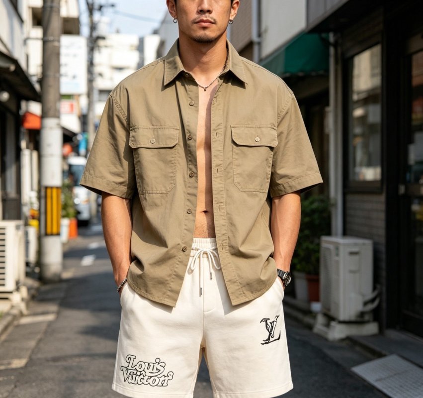 Louis Vuitton Cream Logo Drawstring Shorts view