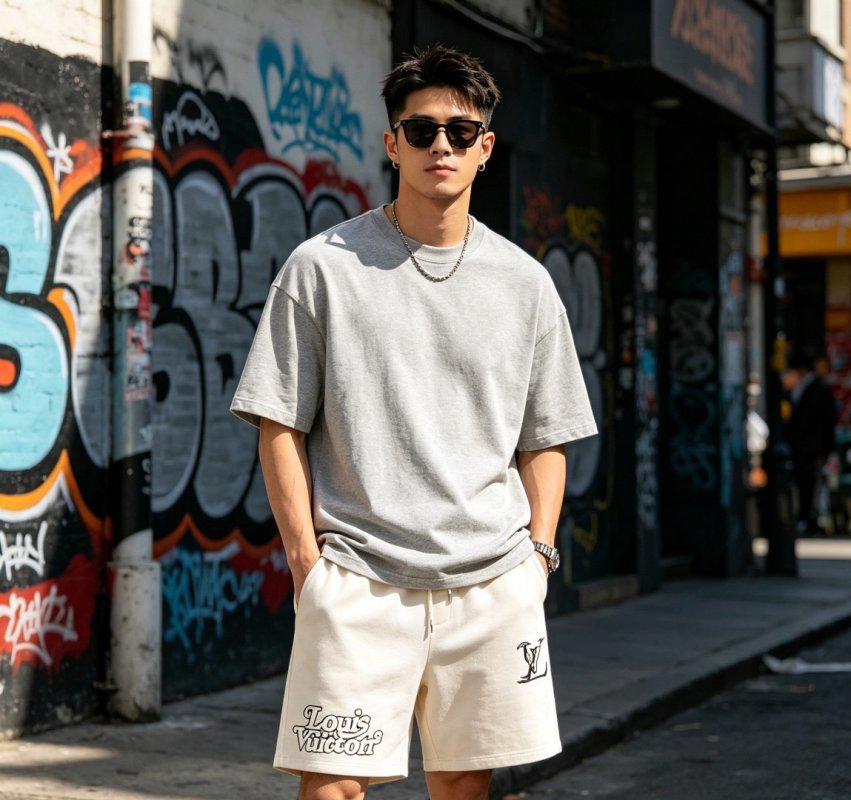 Louis Vuitton Cream Logo Drawstring Shorts view