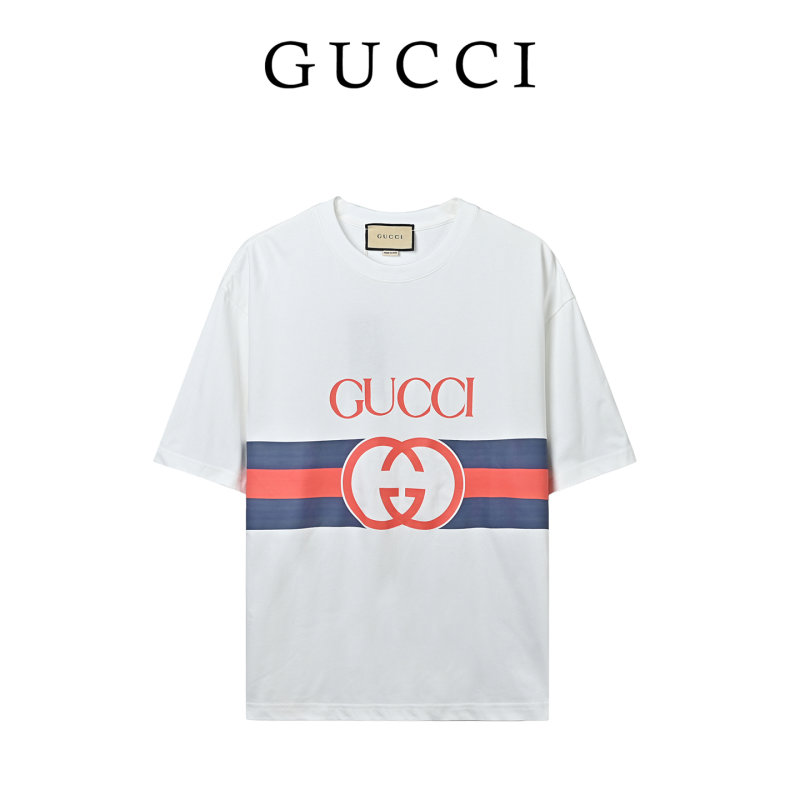 Gucci Red & Blue Stripe Logo White T-Shirt view