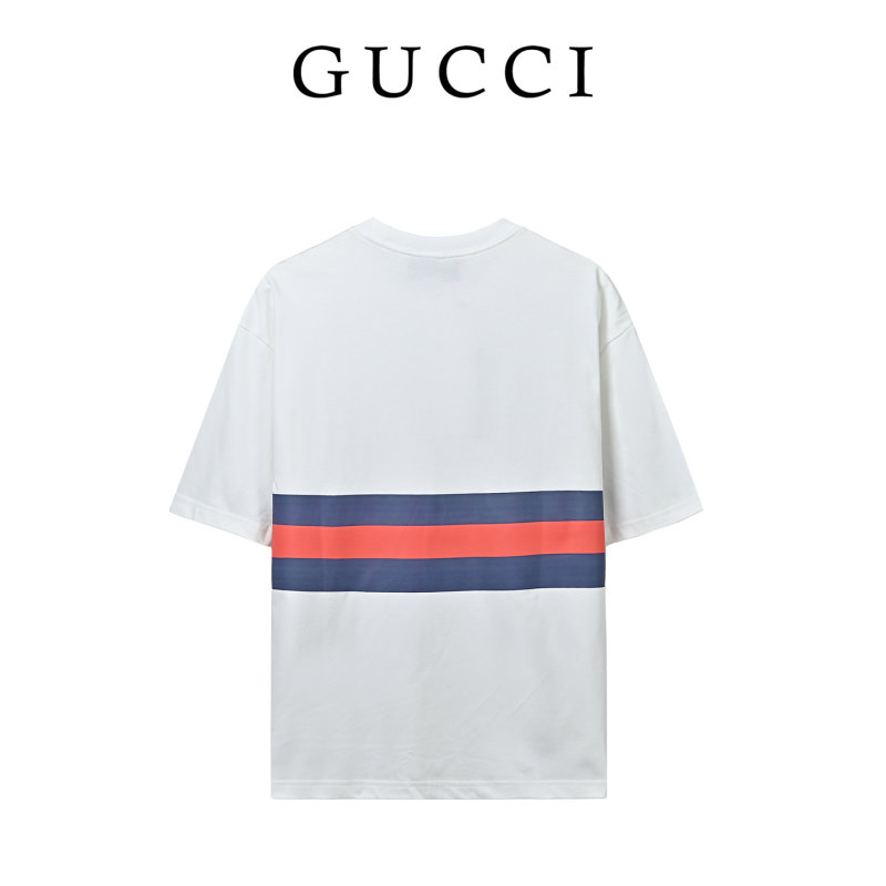 Gucci Red & Blue Stripe Logo White T-Shirt view