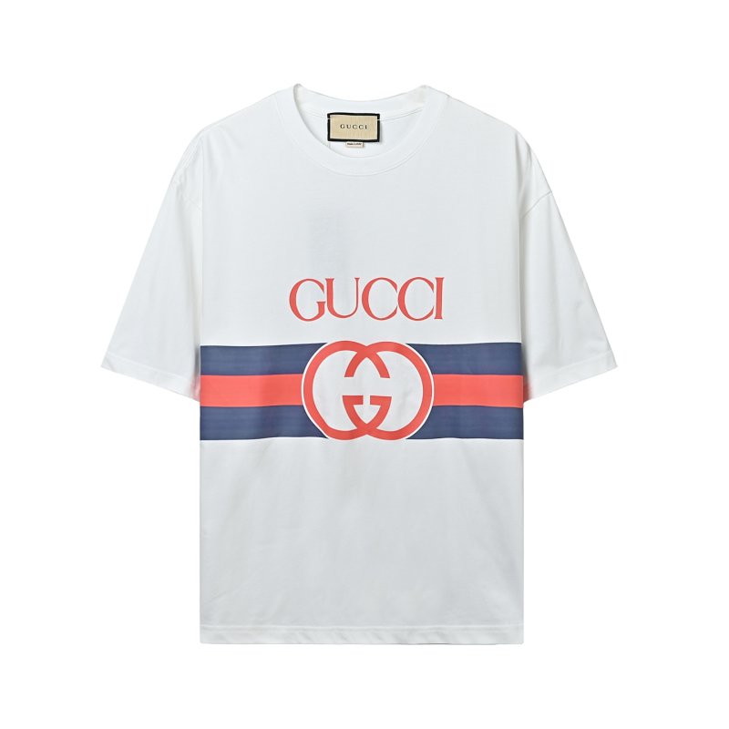 Gucci Red & Blue Stripe Logo White T-Shirt view