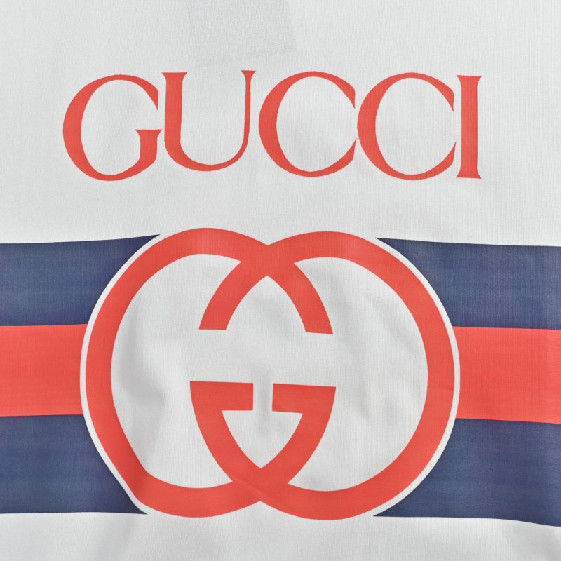 Gucci Red & Blue Stripe Logo White T-Shirt view